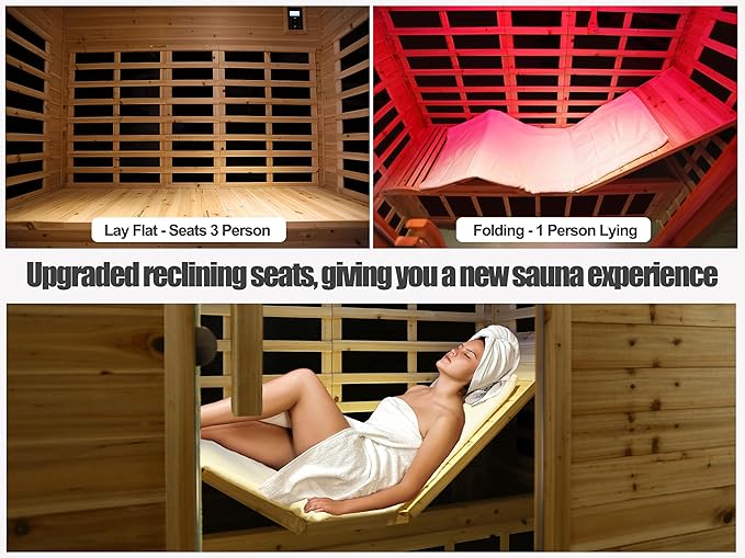 Full Spectrum Sauna, Outdoor Sauna 3 Person Infrared Sauna, Infrared Saunas for Home, 1950W 20A Low EMF Far Infrared Sauna Old Fir Wooden Sauna with Red Light Therapy, Reclining Seats