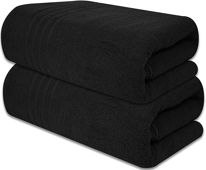 Pack of 2 Jumbo Bath Sheet 40 x 80 Inches, Extra Large Lightweight & Quick Dry Bath Towel, Super Soft & Highly Absorbent – 100% Cotton, Perfect to Wrap Yourself in – Black