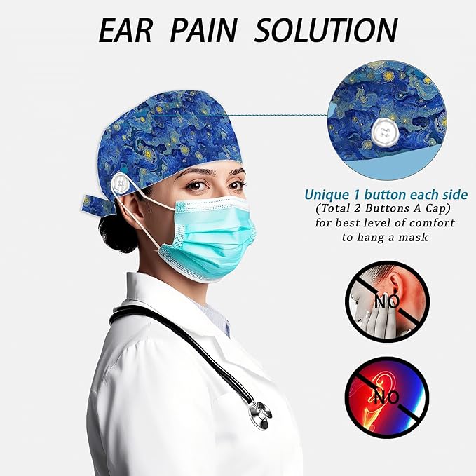 2 Pcs Working Cap with Sweatband for Women Men, Adjustable Cleaning Working Hats, Nurse Surgical Caps