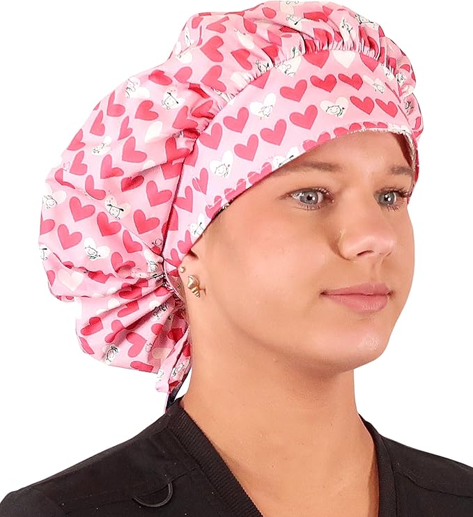 Sparkling EARTH Banded Bouffant Surgical Scrub Ponytail Working Caps and Built-in Sweatband - 100% Cotton - Made in The USA