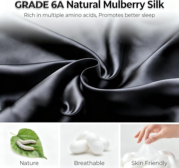 100% Mulberry Silk Sleep Mask for Women & Men – 22 Momme 6A Grade, 3D Contoured Total Blackout Eye Mask for Side Sleepers, Eyelash Extensions, Adjustable Strap, Breathable Blindfold (Gray)