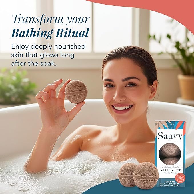 Saavy Naturals Bath Bombs – Relaxing Foaming Fizz Bubbles, Organic Bath Bombs (Pack of 1, 12 Ounce, Tahitian Vanilla)