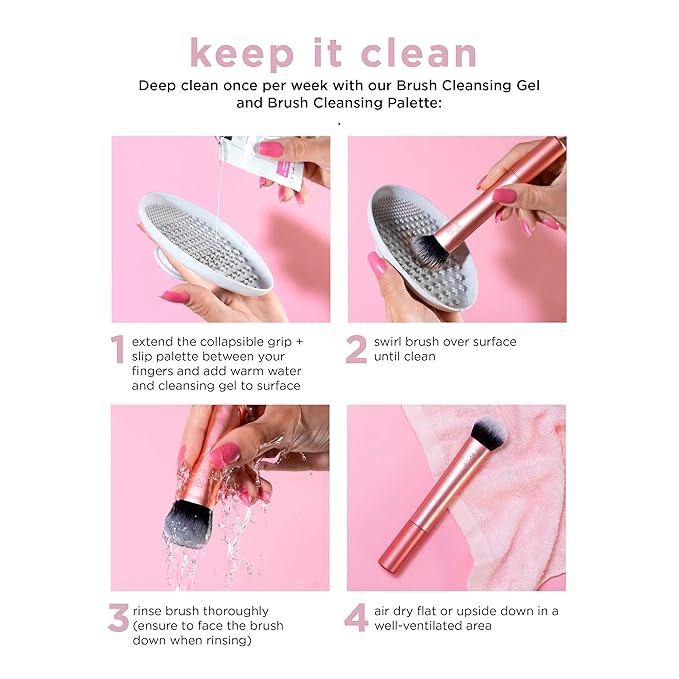 Real Techniques Angled Kabuki Brush, For Body Bronzer or Foundation Application, Handless Makeup Blender, Dense, Synthetic Bristles, Aluminum Handle, Vegan & Cruelty-Free, Orange, 1 Count