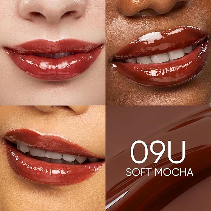 SKINTIFIC Peptide Brightening Lip Serum, Hydrating & Plumping Tinted Lip Gloss, Moisturizing Lip Balm with Polypeptides & Squalane for Glossy Sheer, Smooth Lips(09U Soft Mocha)