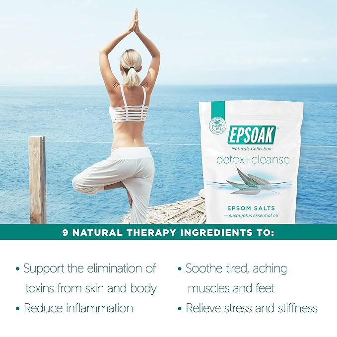 Epsoak Epsom Salt 4 lb. Magnesium Sulfate USP. (Qty. 2 x 2 lb. Bags) Resealable Epsom Salt Bag Detox + Cleanse, Made in The USA, Cruelty-Free Certified