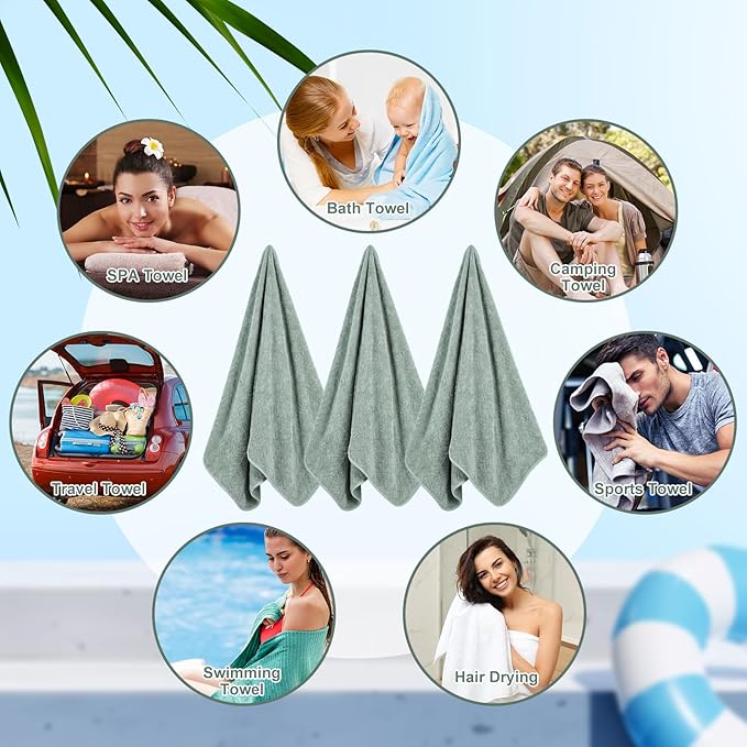 SmoothNovelty 16 Pack Microfiber Bath Towels Bulk 27'' x 60'' Oversized Size Bath Towel Highly Absorbent Extra Large Soft Drying for Beach Shower Summer Salon Sport Gym Party (Wheat,Green)
