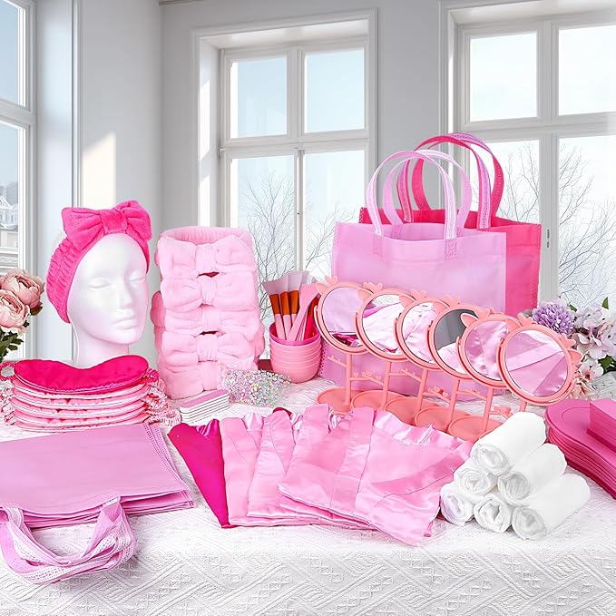 Spa Party Supplies for Girls, 6 Satin Robes Kids Spa Birthday Sleepover Supplies Kit