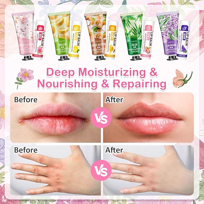 VISCOO 40 Sets Hand Cream and Lip Balm Bulk Set, Mothers Day Gifts, Teacher Appreciation Gifts, Nurses Week Gift, Wedding Favors for Guests with Thank You Card Organza Bags, Birthday Gift for Women