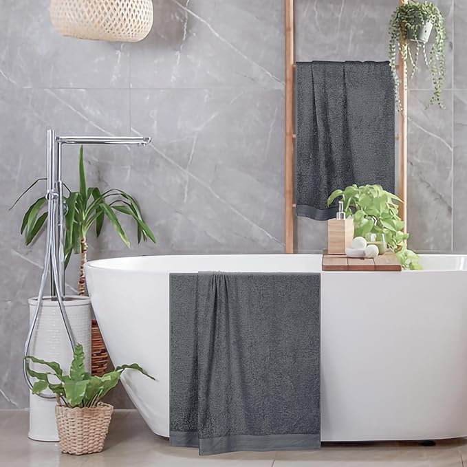 Cotton 2 Pack Oversized Bath Towel Set 28x55 inches, Large Bath Towels, Ultra Absorbant Compact Quickdry & Lightweight Towel, Ideal for Gym Travel Camp Pool - Charcoal Grey