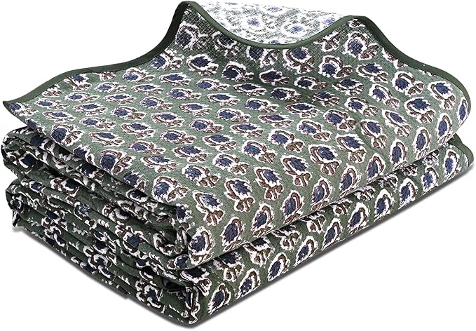 Ridhi Block Print Basil Green Cotton Spa/Beach Towel 27"x54" Set of 2 Handmade Bath Towel, Quick Dry Turkish Style Bath, Soft Absorbent Luxury Towel for Home, Gym & Spa, Boho Bathroom Décor