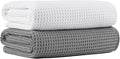MICROFI New Microfiber Waffle Bath Towels, 2 Pieces, Oversized, Soft, Absorbent, Fast Drying, Lint Free 430 GSM (Gray+White)