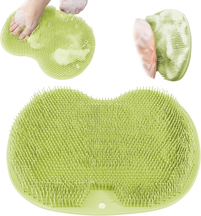 Shower Foot Scrubber, Wall Mounted Bath Massage Pad, Back Scrubber Back with Non Slip Suction Cups to Improve Circulation, Soothe Achy Feet (Green)