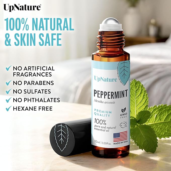 UpNature Peppermint Oil Roll On – 100% Natural Nausea & Morning Sickness Relief for Pregnant Women – Peppermint Essential Oil Pregnancy Must Haves Rollerball