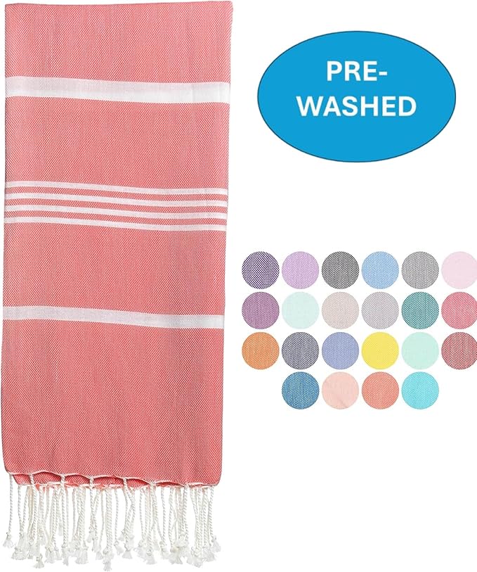 Beach Towel 100% Cotton Turkish Beach Towel Adult 38x70 Inch Pre-washed Absorbent Extra Large|Sand Free Quick Dry BathTowels|Lightweight Blanket|Travel Cruise Camping Spa Gym Yoga Towel|Coral Quartz