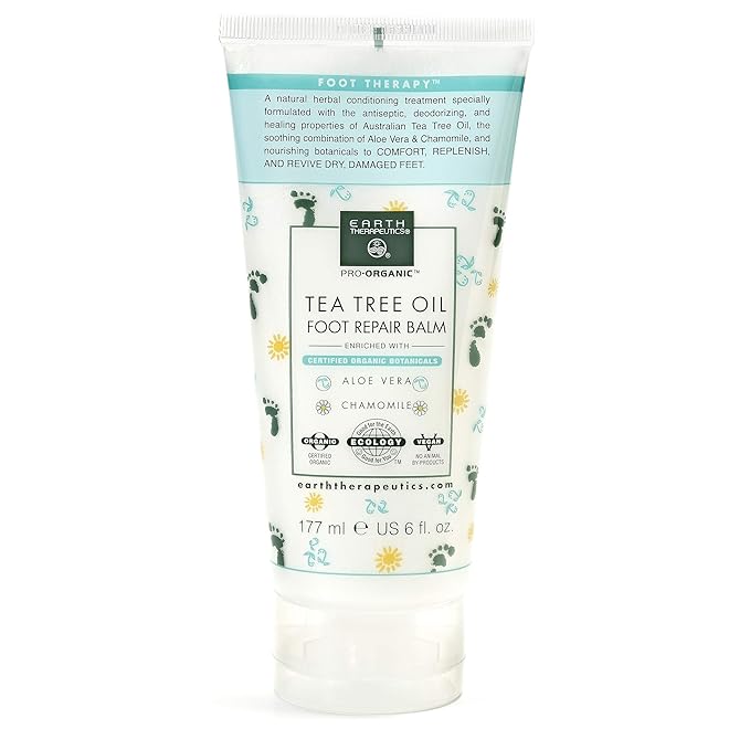 Earth Therapeutics Tea Tree Oil Foot Balm – Australian Tea Tree Oil w/Aloe Vera & Chamomile – Hydrates, Softens & Conditions Dry Cracked Feet, Heel and Calluses – Soothe Irritated Skin – 6 Oz