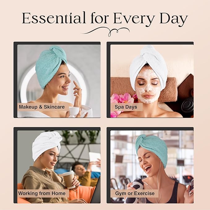 Cotton Towel Wrap for Women/Kids | Quick Dry, Soft & Absorbent 420-GSM Wrap With Double Button | Anti Frizz, Non Microfiber Turbans for Curly, Long & Thick Hair (White+Aqua)