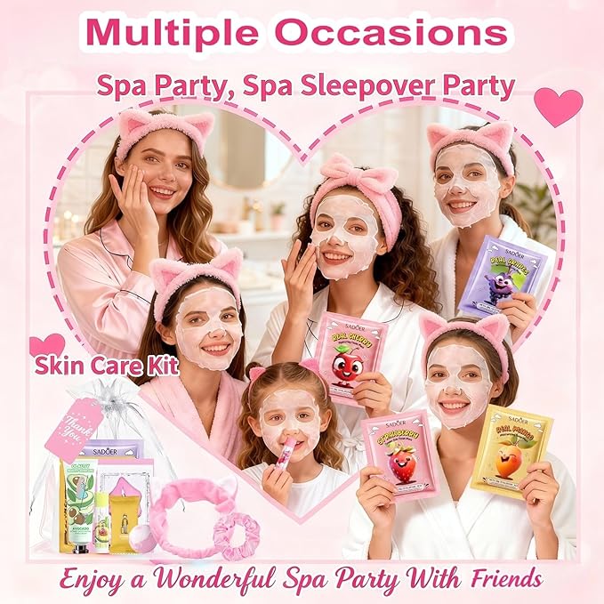 110PCS Spa Party Supplies for Girls, Daughter Spa Party Favors Include Face Masks,Hand Cream,Lip Balm,Foot Bath Bombs,Headbands,Lip Mask,Sleepover Party gifts,Stocking Stuffers for teen Girls