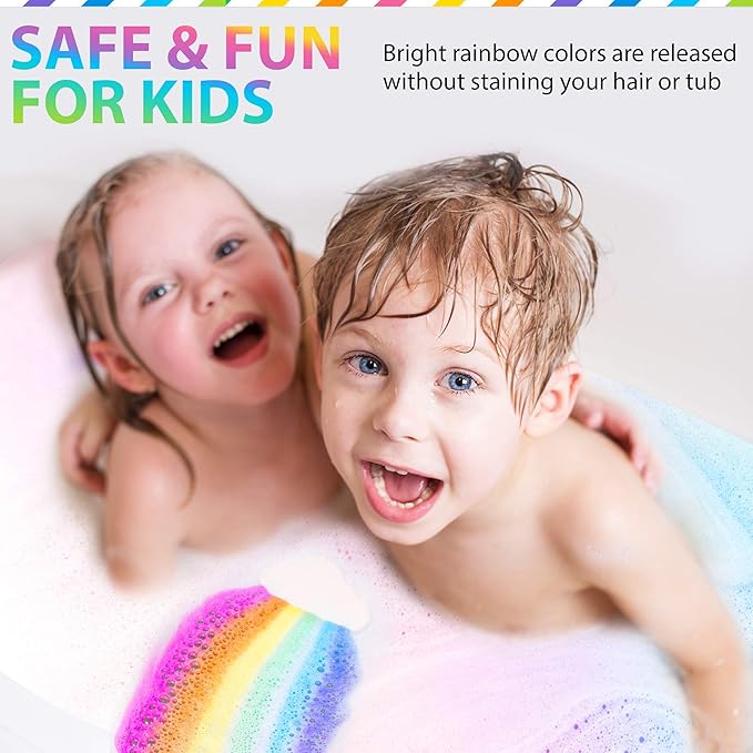 Bath Bombs for Kids - All Natural Magic Rainbow BathBombs with Organic Ingredients, Moisturizing, Vibrant Colors & Rich Bubbles, Cloud Bath Bombs, Birthday Gifts for Kids, Mothers Day Gift for Mom