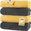 SEMAXE 4 Piece Yellow & Gray Bath Towel Set for Bathroom, 100% Cotton Bath Towels with Hanging Loop, 55 x 27 Inch, Soft Absorbent & Quick Dry, for Home