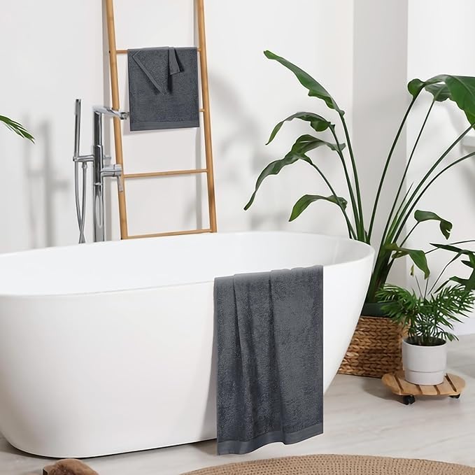 Ultra Soft 3 Pack Cotton Towel Set, Contains a Bath Towels 28x55 inch, a Hand Towels 16x24 inch & a Wash Coths 12x12 inch, Ideal Everyday use, Compact & Lightweight - Charcoal Grey