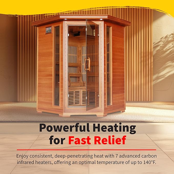 Blue Wave Hudson Bay 3-Person Cedar Corner Infrared Sauna with 7 Carbon Heaters