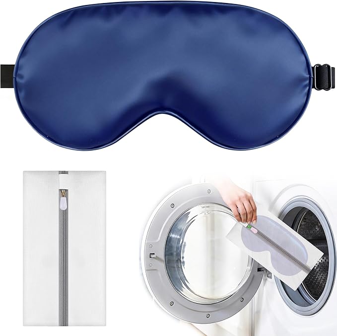 Silk Sleep Mask for Sleeping, Blackout Eye Mask with Adjustable Strap, Lightweight & Comfortable Blindfold for Women & Men, Includes Protective Laundry Bag for Eye Cover(Blue)