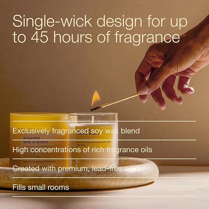 Bath & Body Works Single Wick Candle, Pistachio Milk & Honey Candle, Long-Lasting Burn Up to 45 Hours, Exclusively Fragranced Soy Wax Blend, 8 oz - 1 Pack