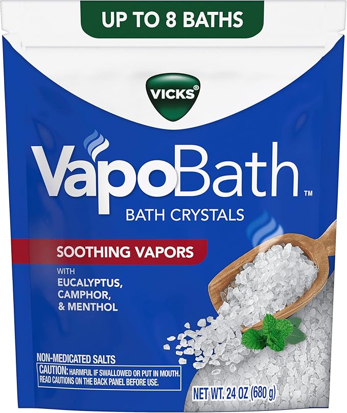Vicks VapoBath, Bath Crystals, Soothing Non-Medicated Vicks Vapors, Refreshing Aromatherapy with Eucalyptus, Menthol, and Essential Oils, Bath Salts, 24oz
