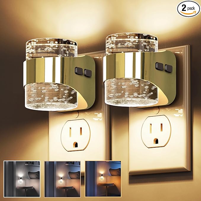 L LOHAS LED 2 Pack 3CCT Night Lights Plug into Wall, 3000K/4000k/5000K Adjustable Color Temperature Night Light,Bubble Nightlight with Dusk to Dawn Sensor for Rooms Bathroom Hallway