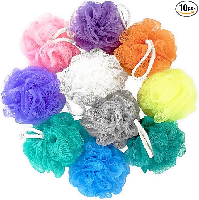 10 Pcs Bath Loofah Shower,Mesh Sponge Pouf,Soft Mesh Shower Loofahs for Body Wash,Bathing Accessories,Bathroom(10 Colors)