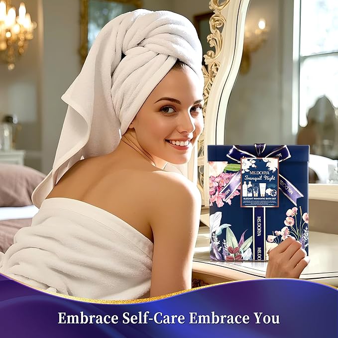 Spa Gifts for Mom- Mother's Day Spa Bath Gift Set with Body Lotion, Shower Gel, Hand Cream & Body Scrub - Lavender Chamomile Scent Self Care Gifts for Women Mom Wife Girlfriend - Relaxing Home Spa Kit