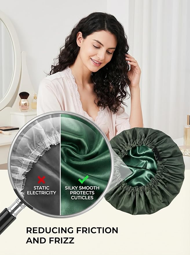 Aquior Shower Cap for Women, Extra Adjustable Shower Caps for Women Double-Layer Waterproof Reusable Hair Cap, Large Size Hair Cap for All Hair,for Girls Spa Bath,Soft and Comfortable (Green)