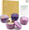 Scented Candles Gift Set for Women 4 Pack Soy Wax Candles with Dried Flowers Reusable Tin Aromatherapy Relaxation Gift for Birthday Mothers Day Valentines Day