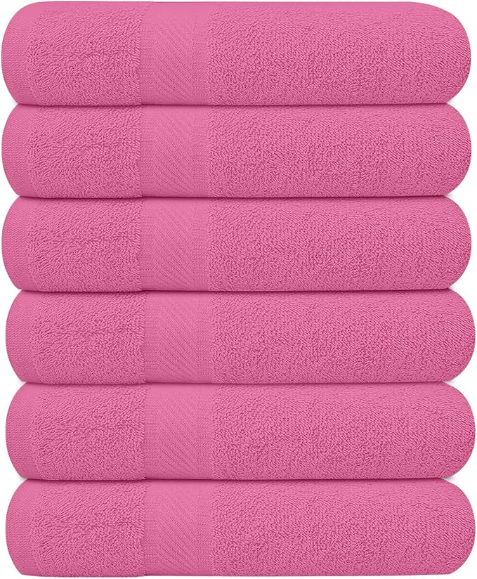 KAHAF COLLECTION 6 Pack Bath Towels Set (27 x 54 Inches) 100% Ring Spun Cotton, Lightweight, Quick Dry, Highly Absorbent Towels (Pink, (27x54) Inches)