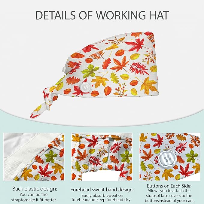 2 Pcs Working Cap with Sweatband for Women Men, Adjustable Cleaning Working Hats, Nurse Surgical Caps
