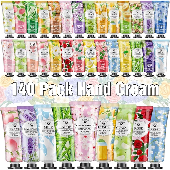 VESPRO 140 Pack Hand Cream Gifts Set, Mothers Day Gifts, Hand Lotion Travel Size for Dry Cracked Hands, Mini Hand Cream for Teacher Appreciation Gifts, Nurse Gifts and Small Gifts for Women