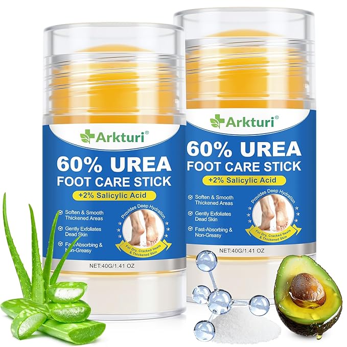 ABOUME 60% Urea Foot Care Stick with 2% Salicylic Acid, Urea Foot Cream for Dry Cracked Feet, Knees, Elbows, Avoid Frostbite, Heel Balm for Callus Remover & Dead Skin Softener (2PCS)