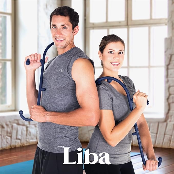 LiBa Back and Neck Massager - Trigger Point Massage Tools for Pain Relief and Manual Massage Hook Therapy Handheld Back Neck Shoulder Massager Navy - Gift for Women & Men