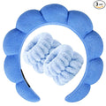Zkptops Spa Headband for Washing Face Wristband Set Sponge Makeup Skincare Terry Cloth Bubble Soft Get Ready Hairband for Women Girl Puffy Padded Headwear Non Slip Thick Hair Accessory(Dark Blue)