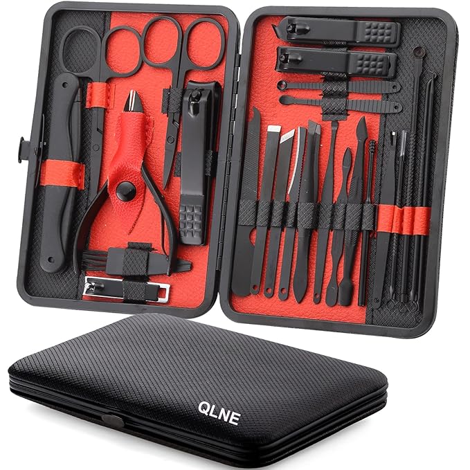 Nail Clippers Sets High Precisio Stainless Steel Nail Cutter Pedicure Kit Nail File Sharp Nail Scissors and Clipper Manicure Pedicure Kit Fingernails & Toenails with Portable cas (Red/Black_25 in 1)