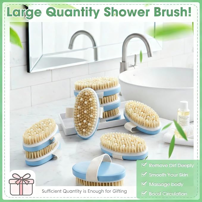 Gejoy 10 Pcs Dry Brushing Body Brush for Lymphatic Drainage Exfoliating Brush with Massage Nodule Dry Skin Body Scrubber Cellulite Shower Circulation Dead Exfoliator (4.92 x 2.56 Inches,Sky Blue)
