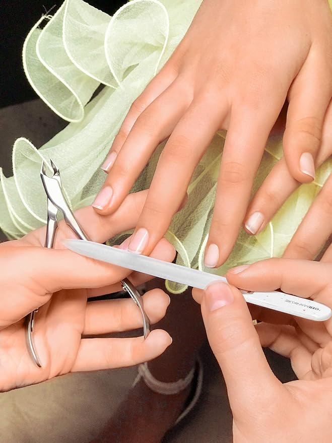 GERMANIKURE Glass Nail File in Suede Sleeve - Stay Curious - Professional Crystal Nail File for Natural Nails - Ideal Manicure & Pedicure Tool for Smooth, Easy Shaping - Nail Care Gift