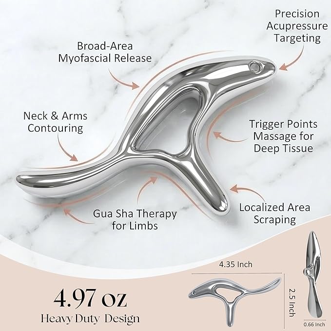 Trigger Point Massage Tool, Gua Sha Tool for Deep Tissue Massage & Fascia Release, Metal Muscle Scraper, Stainless Steel Thumb Saver, Acupressure Myofascial Release Tool, Full Body Pain Relief
