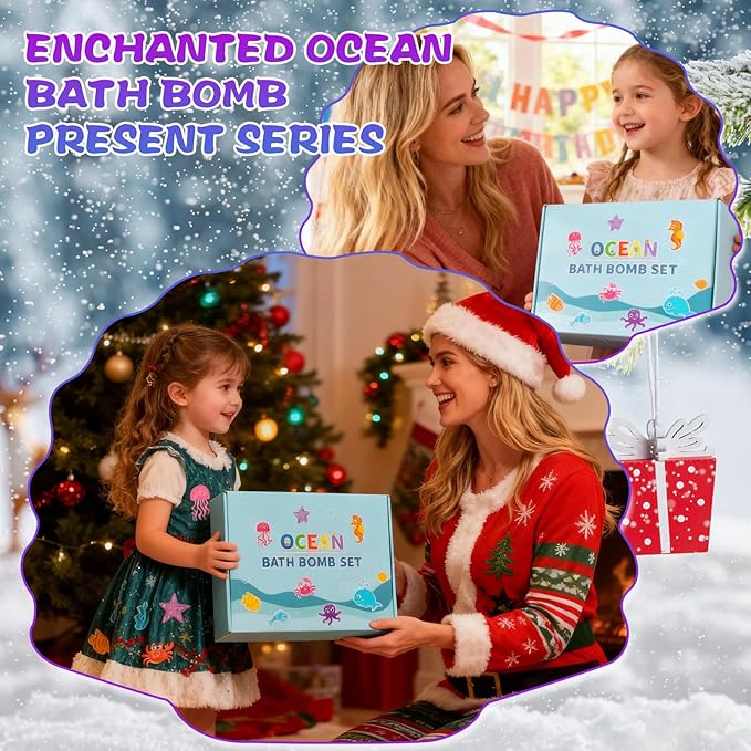 Bath Bombs for Kids Girls,Bath Toys for Kids, 6PCS XXL Mermaid Bath Bombs with Surprises - A Magical Bath Time Experience(Sea Animals)