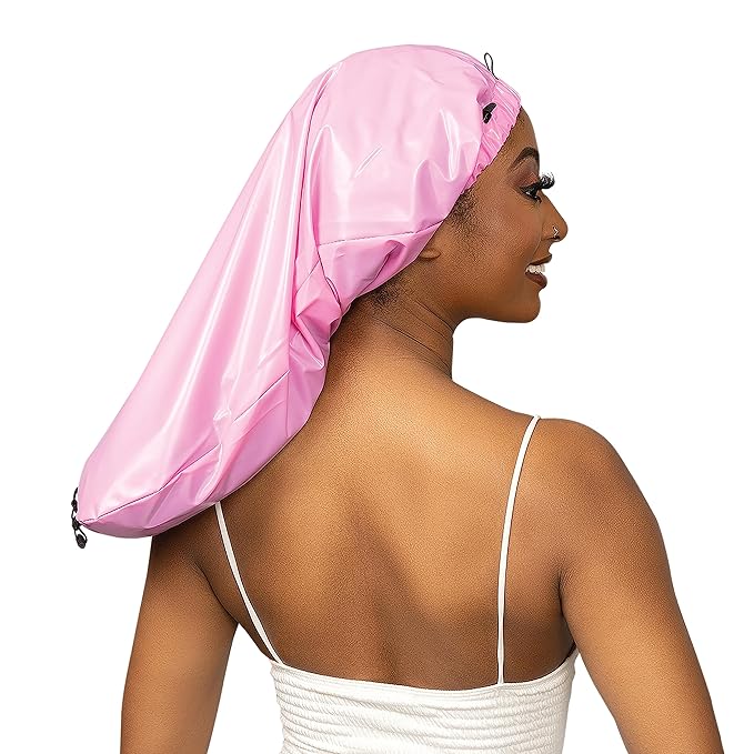 Esha Girl - Shower Cap for Extra Long Hair, Braids, Locs, Twists – Waterproof – Snug Fit Guarantees No Leaks – Easy Button Up (Light Blue, Long (22.3" x 9"))