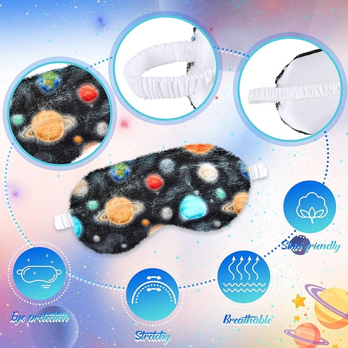 Cuffbow 6 Pack Plush Sleep Mask Set, Cute Plush Eye Masks for Sleeping, Soft Comfortable Travel Nap Blindfold, Sleepover Party Favors for Women(Astronaut,Blue)