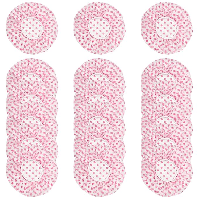 18 Pack Shower Caps for Women,Waterproof Reusable & Disposable Adjustable Bath Caps For Spa Long Hair Travel Saunas (Red)