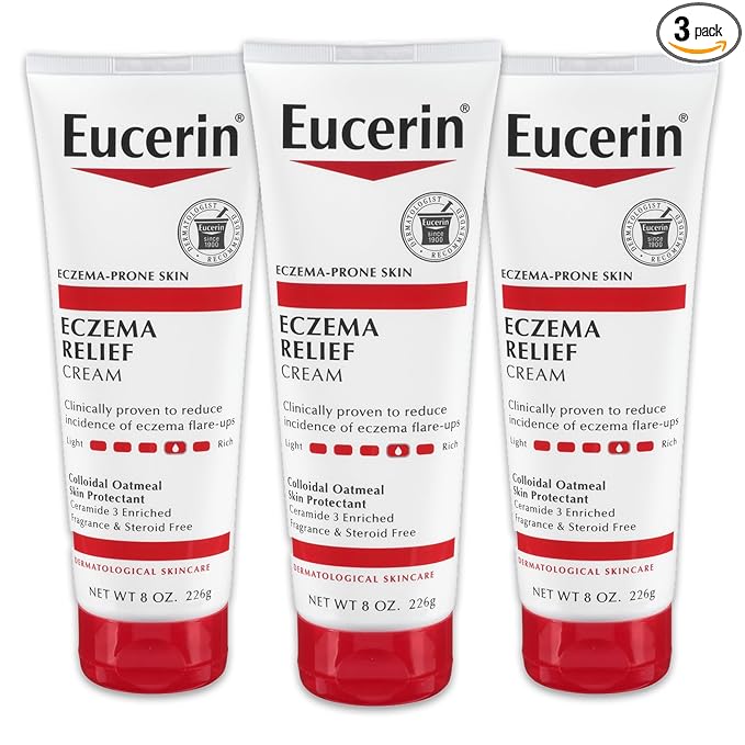 Eucerin Eczema Relief Cream, Full Body Lotion for Eczema-Prone Skin, Moisturizing Eczema Cream, Body Moisturizer, Multi-Pack, 8 oz. Tube (Pack of 3)