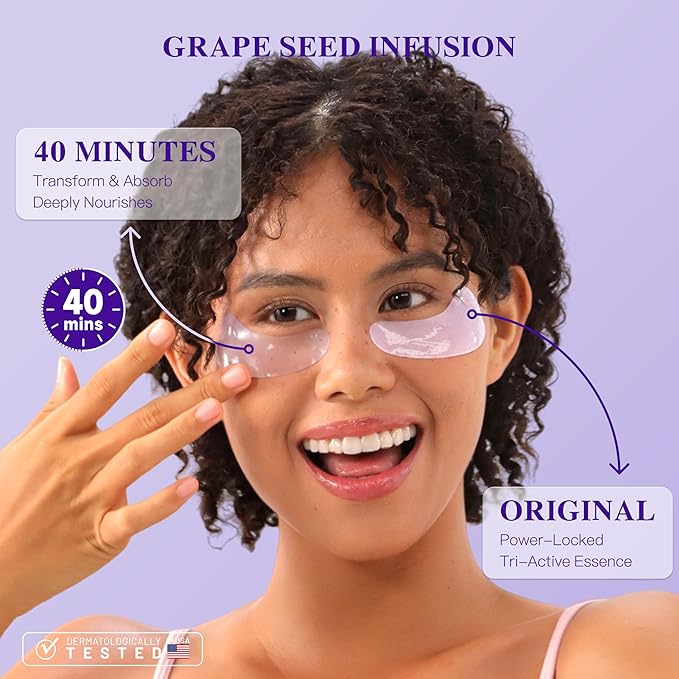 Grape Seed Collagen Under Eye Patches, Eye Mask for Puffy Eyes and Dark Circles, Deep Hydrating Under Eye Mask Patches for Eye Bags Treatment, Under-eye Skincare Boost Radiance (24 pairs)