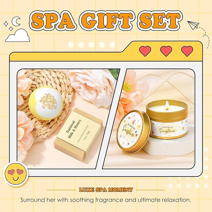 Gift Baskets for Women Unique Birthday Gifts for Women self care cheer up gifts set pick me up gift box for Woman teen girls best friend Sister Ladies Friendship Her - Inspirational Yellow Present